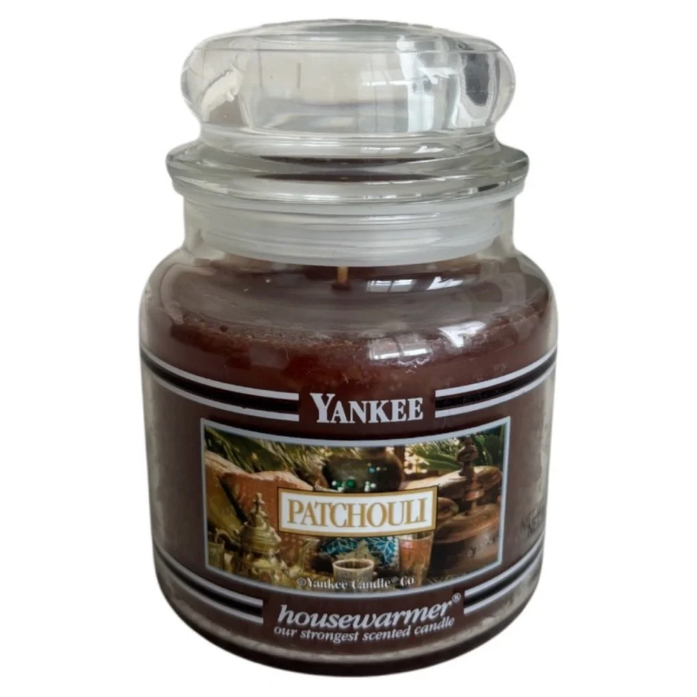 Yankee Candle Jar Patchouli Vintage Black Band Earthy Brown Gray Green 14.5 Oz